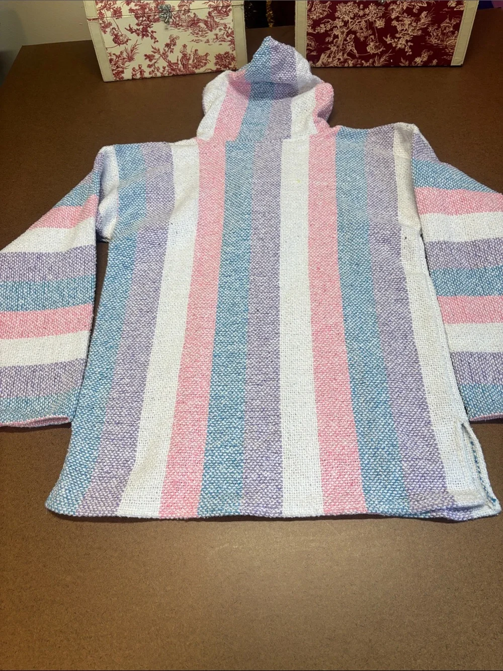 Pastel Striped Hooded Baja Sweater - Pink, Blue, White